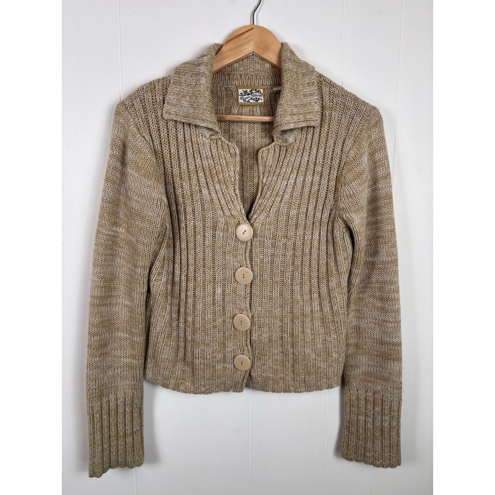Vintage Heirloom Collectibles Size Large Tan Button Cardigan Sweater Grannycore